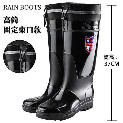 Black High-Tube Men's Rain Boots for Foreign Trade, Waterproof and Non-Slip Kitchen Shoes, Warm Mid-Tube Men's Water Boots, Rain Boots