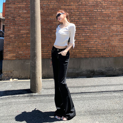 Raccoon House # 2025 Autumn and Winter New Products｜Modern Classics｜Original Black Low Waist Fashionable Spicy Flared Jeans for Women