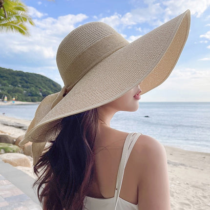 Cross-Border Women's Oversized Brim Woven Straw Hat Casual Face-Covering Sun Hat Simple Ribbon Sun Protection Uv Protection Sunshade