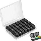 Portable pill box with transparent shell and black grid