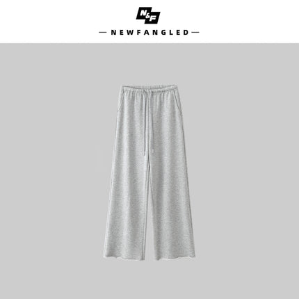 2025 Autumn Lazy Curly Edge Relaxed Casual Pants Women's New Elastic High Waist Drawstring Straight-Leg Pants Loose Trousers