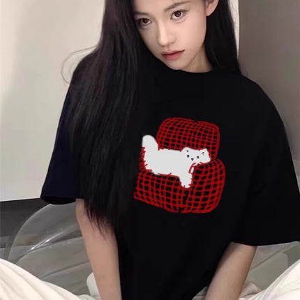 American Retro Pure Cotton Short-Sleeved T-Shirt for Women Summer 2026 New Design Student Loose and Lazy Style Half-Sleeved Top
