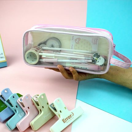 Double-layer Transparent Mesh Pencil Case Simple Multi-layer Portable Pencil Case Large Capacity Student Examination Stationery Storage Bag