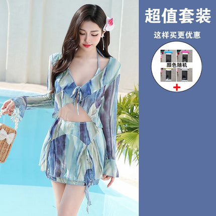 Women's Swimsuit 2025 New Hot Style Sexy High-End Smudged Long-Sleeved Four-Piece Set Slimming Look Quick-Drying Sun Protection Hot Spring Bathing