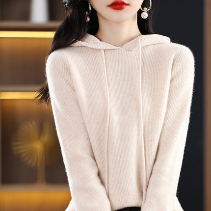 Qingcang] Autumn and Winter Hooded Sweatshirt Women's Knitted Knitwear Hoodie Loose Bottoming Large Size Bottoming Knitwear Outer Top