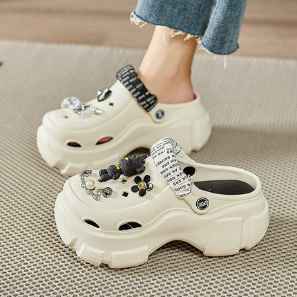 High-Heeled Clogs for Women, Summer Platform Thick-Soled Cartoon Two-Way Wear Closed-Toe Non-Slip Sandals for Outdoor Use in Summer