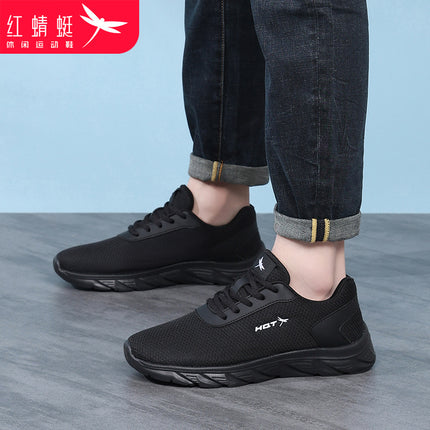 Red Dragonfly Men's Shoes Summer Shoes Casual Sports Mesh Shoes Men's Breathable New Running Summer Deodorant Black