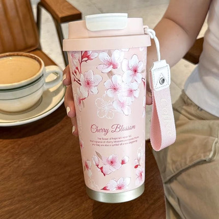 Suzuki Orchid Car Coffee Cup Double Drink Stainless Steel Thermos Cup Women's Water Cup High Color Value Accompaniment Printed Water Cup