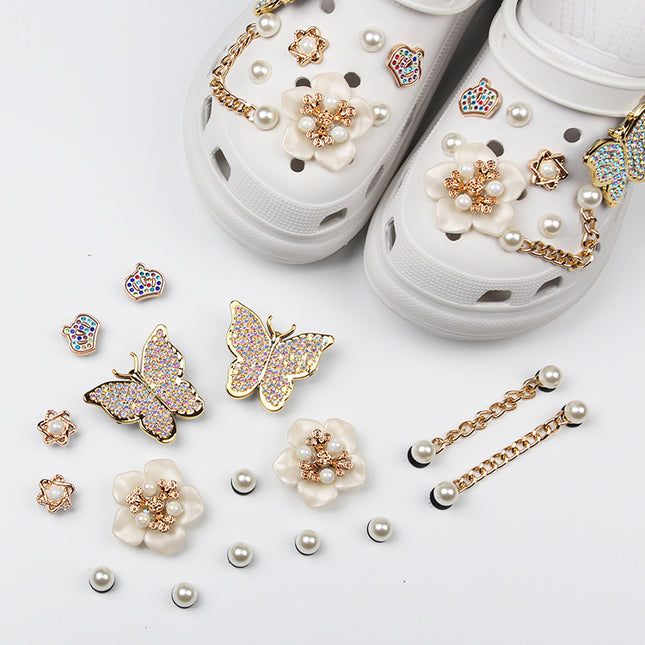 Cross-Border New Model Suitable for Hole Shoe Accessories DIY Shoe Buckle Pearl Chain Butterfly Decoration Removable Shoe Buckle