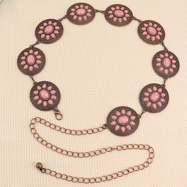 Cross-Border European and American Bohemian Ethnic Style Turquoise Eco-Friendly Alloy Handmade Jewelry Waist Chain Vintage Chain