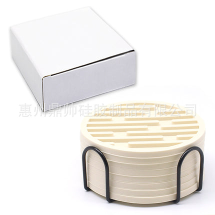 Silicone Coaster 10cm Round Heat Insulation Mat Marble Coffee Coaster Mat Anti-Perm Mat Set Storage Striped Drain
