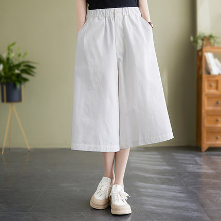 Actual Shot of 2025 Summer New Style Elastic Waist Loose Large Size Women's Versatile Fashionable Slim Casual Three-Quarter Wide Leg Pants