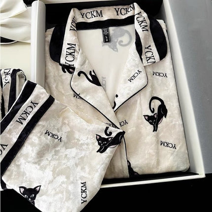Yd Homewear 2026 Autumn/Winter New Cat-Themed High-End Velvet Pajamas for Women, Internet Celebrity Style, Plus Size, Popular on Xiaohongshu