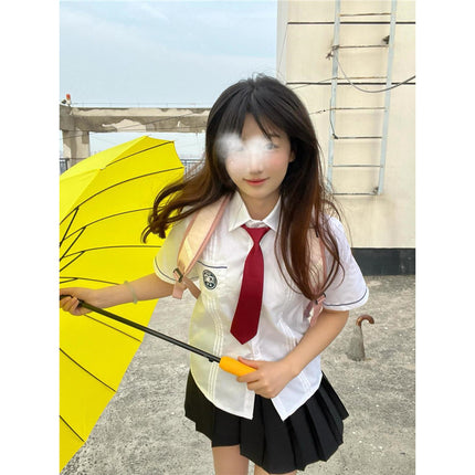 Small Rate Same Style Middle School Uniform Women's Short-sleeved Shirt Organ Pleated Senior high school Students Graduation Class Uniform Basic suit
