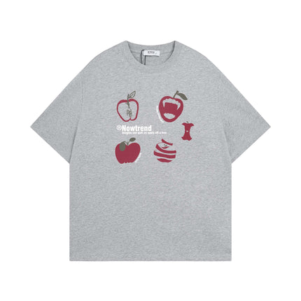 Guochao High Street Apple Letter Print Short-sleeved T-shirt Unisex Trendy Brand Loose Casual Hip-hop Top Ins
