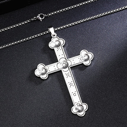European and American Cross-Border Gothic Rune Cross Pendant Sweater Chain Fashion Retro Cross Plaid Flower Necklace Jewelry