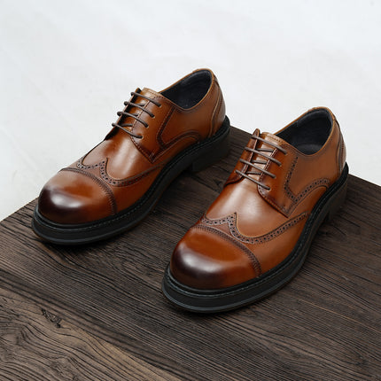 Men's Thick-Soled Leather Shoes, Height-Increasing 2026 New Model, Genuine Leather British-Style Brogue Shoes, Large-Toe Business Casual Shoes