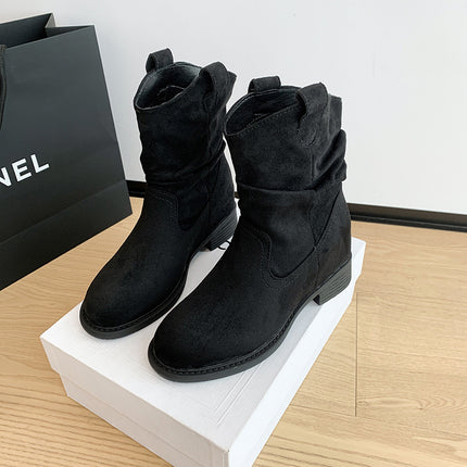 High Version ~ Frosted Suede Short Boots for Women, Autumn and Winter Retro Cowboy Boots, Thick Heel Sleeves, Slimming Look Boots