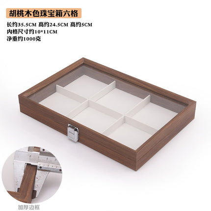Fashion walnut grain white leather jewelry box with lid dustproof earrings earrings earrings storage box ring necklace bracelet tray