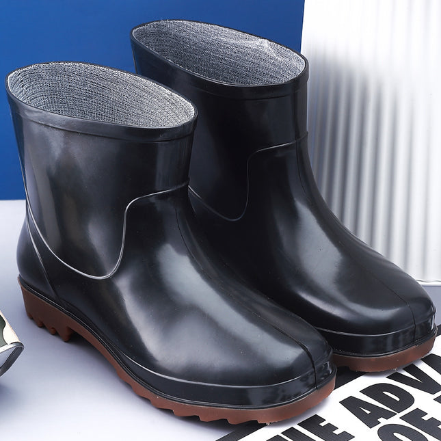 Low Heel Round Toe Wear-resistant Plastic Rain Boots Autumn Non-slip Short Tube Cotton Rain Boots Special PVC Beef Shoes for Men