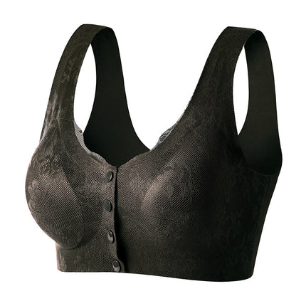 Mom's Underwear Front Opening and Buckle-free Bra Non-steel Ring Gathering Middle-aged and Elderly Women's plus size Lace Bra Thin