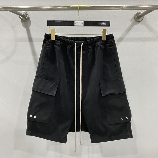 SUBHUMAN Men's, European and American Style Classic Tooling Double Pocket Five-point Harlan Pants Black