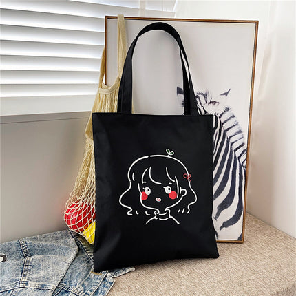 2022 New Fashion Printed Canvas Bag Korean Artistic Shopping Bag Solid Color Polyester Zipper Shoulder Handbag