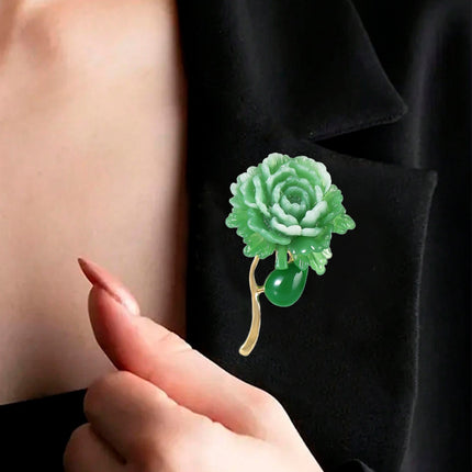 European and American Cross-Border Supply Green Peony Flower High-End Elegant Corsage New Chinese Style Anti-Exposure Clothing Fixing Pin for Women