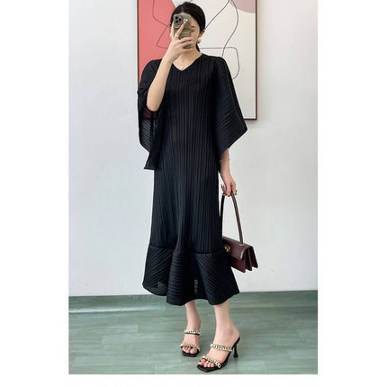 Miyake Dress Retro Dress Pleated Skirt Slim Fishtail Skirt Mid-Length Niche Design Skirt for Women