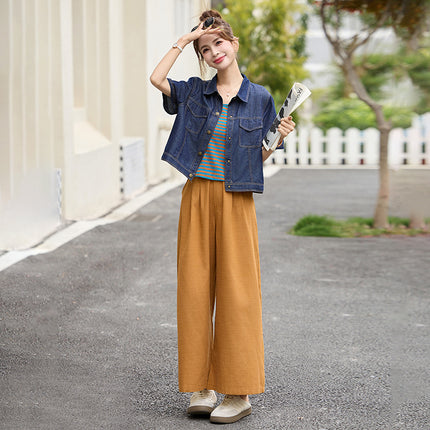 This Year's Popular Outfit Is a Complete Set of Fashionable Suits. 2025 Summer Fashionable Casual Denim Jacket Three-Piece Set