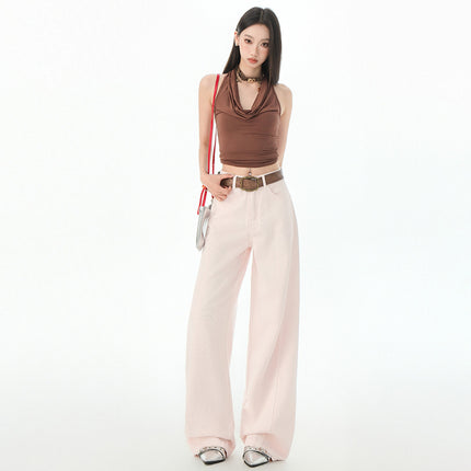 Green and Pink Dopamine Jeans for Women 2025 New High-Waisted Slimming Loose Wide-Leg Versatile Floor-Length Casual Pants