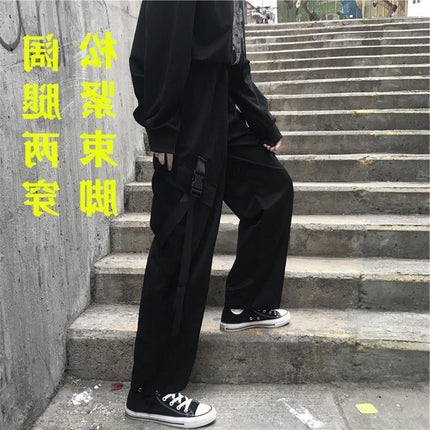 Thin/velvet Spring and Summer Korean Style ins Cargo Pants for Men and Women Loose Sports and Leisure Students Leg-tie Straight Wide-leg Pants