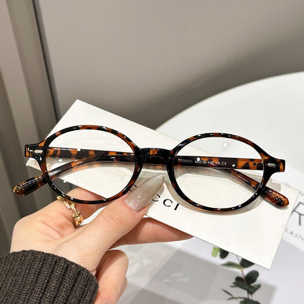 Fake Nerd-Style Oval Frame Women's Tortoiseshell Eyeglass Frames Ultra-Light Eyeglass Frames Plain Tr90 Factory Wholesale