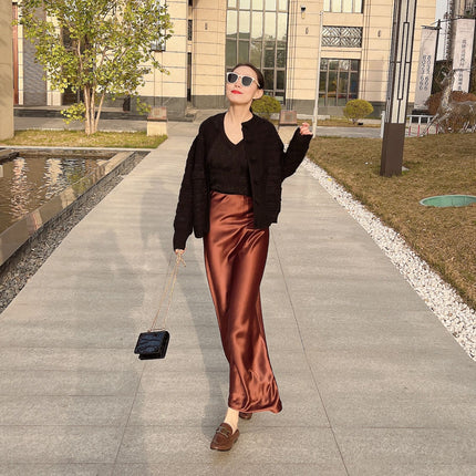 Floor-Length Extended Version for Tall Individuals, 2025 Spring Imported Japanese Triacetate Ankle-Length A-Line Fishtail Skirt