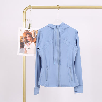 LULU in stock Hooded Jacket Running Yoga Jacket Sports Slim Zipper Cardigan Fitness Top Women