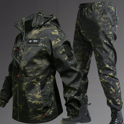 Autumn and Winter Velvet Waterproof Jacket Outdoor Mountaineering Suit Men's Windproof Thickeneded Cold-Resistant Wear-Resistant Warm Workwear