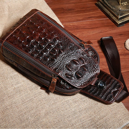 Top layer calf leather crocodile pattern men's bag genuine leather men's chest bag fashion men's bag shoulder bag slung chest bag cross-border wholesale