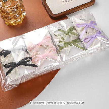 2 Card Hair Cards Elegant Girl Bow Hairpin Ribbon Hair Accessories Korean Style New Lace Side Bangs Clip