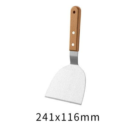 Wooden Handle Stainless Steel Spatula Korean Teppanyaki Cooking Spatula Steak Spatula Pancake Pizza Spatula Tool Set