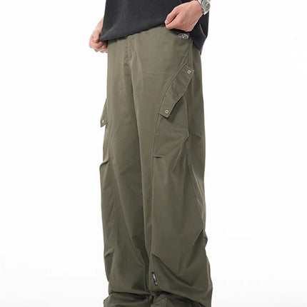 American Style Retro Army Green Tooling Paratrooper Pants Men's Summer Wrinkled Design Sense Wide Leg Loose Straight Casual Pants