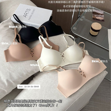 Traceless Underwear Women's Half Cup Thin Anti-sagging Upper Bra Push-up Bra Small Chest Gap Non-rimless Tube-top Cross-border