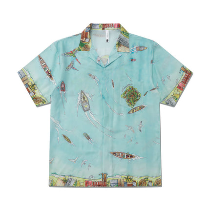 Foreign Trade Casual Hawaiian Beach Printed Short-Sleeved Shirt Cuban Collar European and American Retro Vacation Shorts Two-Piece Set