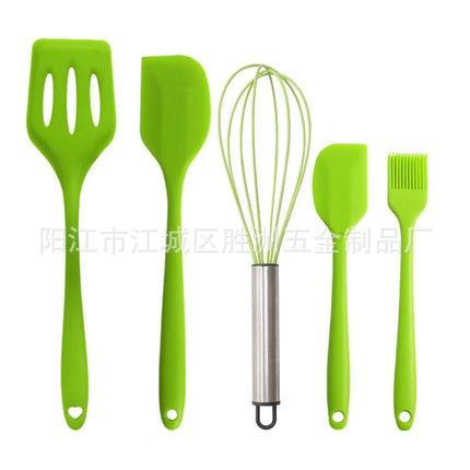 Cross-Border Kitchen Silicone Spatula Brush Egg Beater Silicone Kitchen Utensils 5-Piece Set Cooking Set Baking Tools