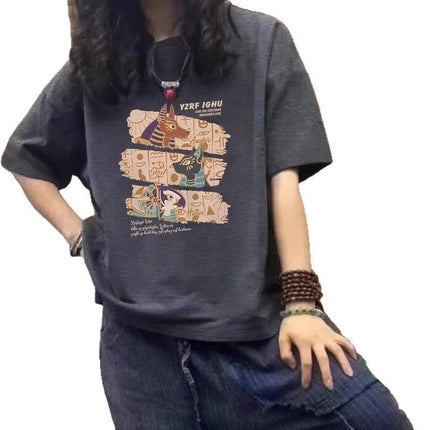 2025 New Fashion Brand Pure Cotton Short-sleeved T-shirt Women's Summer Explosions American-style plus size Women's Loose Shoulder Half Sleeve