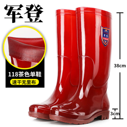 Military High-Top Unlined Brown Quick-Drying Water Shoes Long-Tube Yellow Waterproof Boots Non-Slip Rain Boots Mesh-Free Men's Rubber Shoes