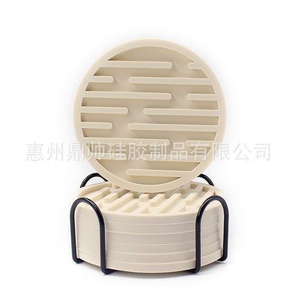 Silicone Coaster 10cm Round Heat Insulation Mat Marble Coffee Coaster Mat Anti-Perm Mat Set Storage Striped Drain