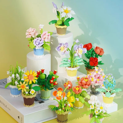 Compatible with Lego Forever Flower Sunflower Rose Fleshy Potted Plants Assembled Building Blocks Toy Valentine's Day Gift for Girls