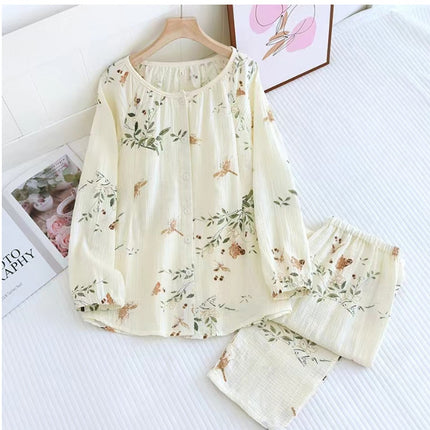 New crepe plus size cotton confinement clothing soft and comfortable sweat-absorbent breathable maternity pajamas