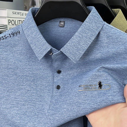 2025 Light Luxury Men's Polo Short-Sleeved Pure Color Casual Versatile Lapel Chest Pressed Label Men's Half-Sleeved Top T-Shirt
