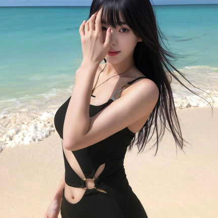 2025 New Swimsuit Women's Bikini Covers Belly, Looks Slim and Sexy, Cut Out Backless One-Piece Small Breast Push-Up Hot Spring Vacation